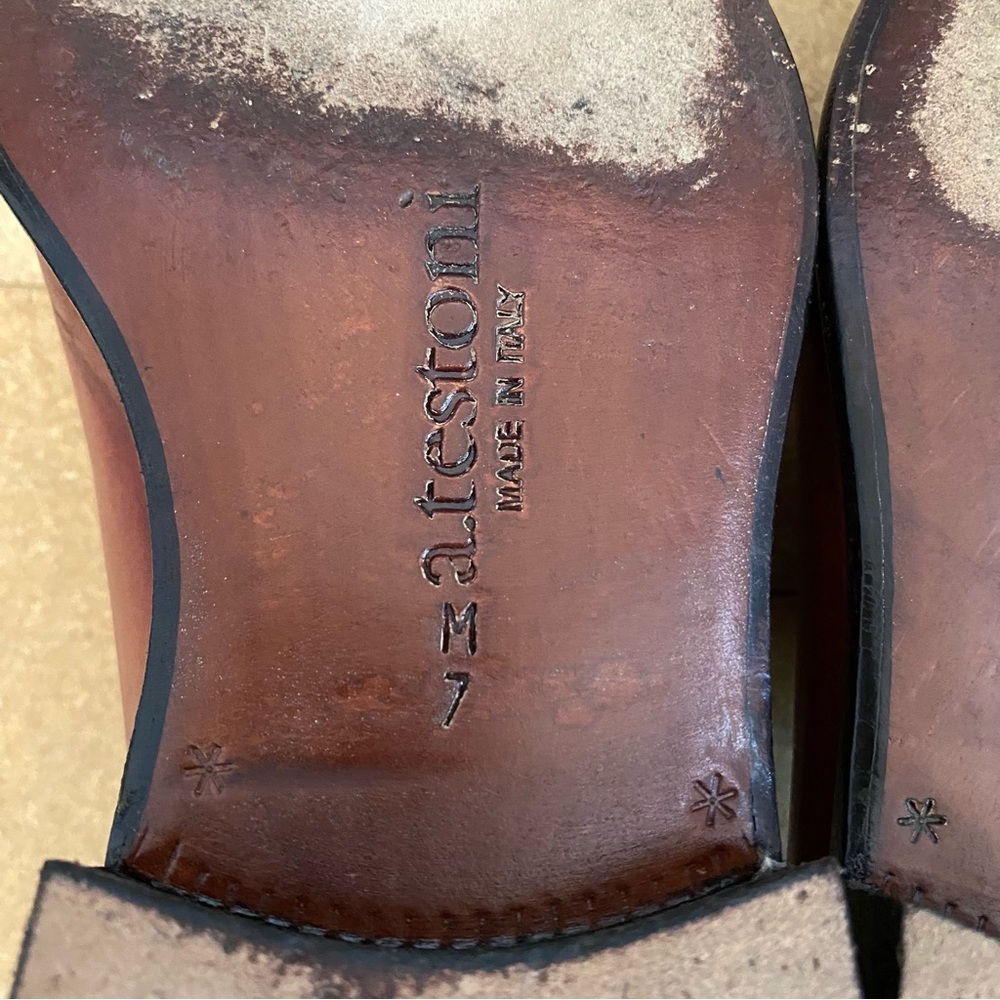 A. Testoni Men's Brown Leather Dress Shoes Lace Up Size 7 - Picture 6 of 8